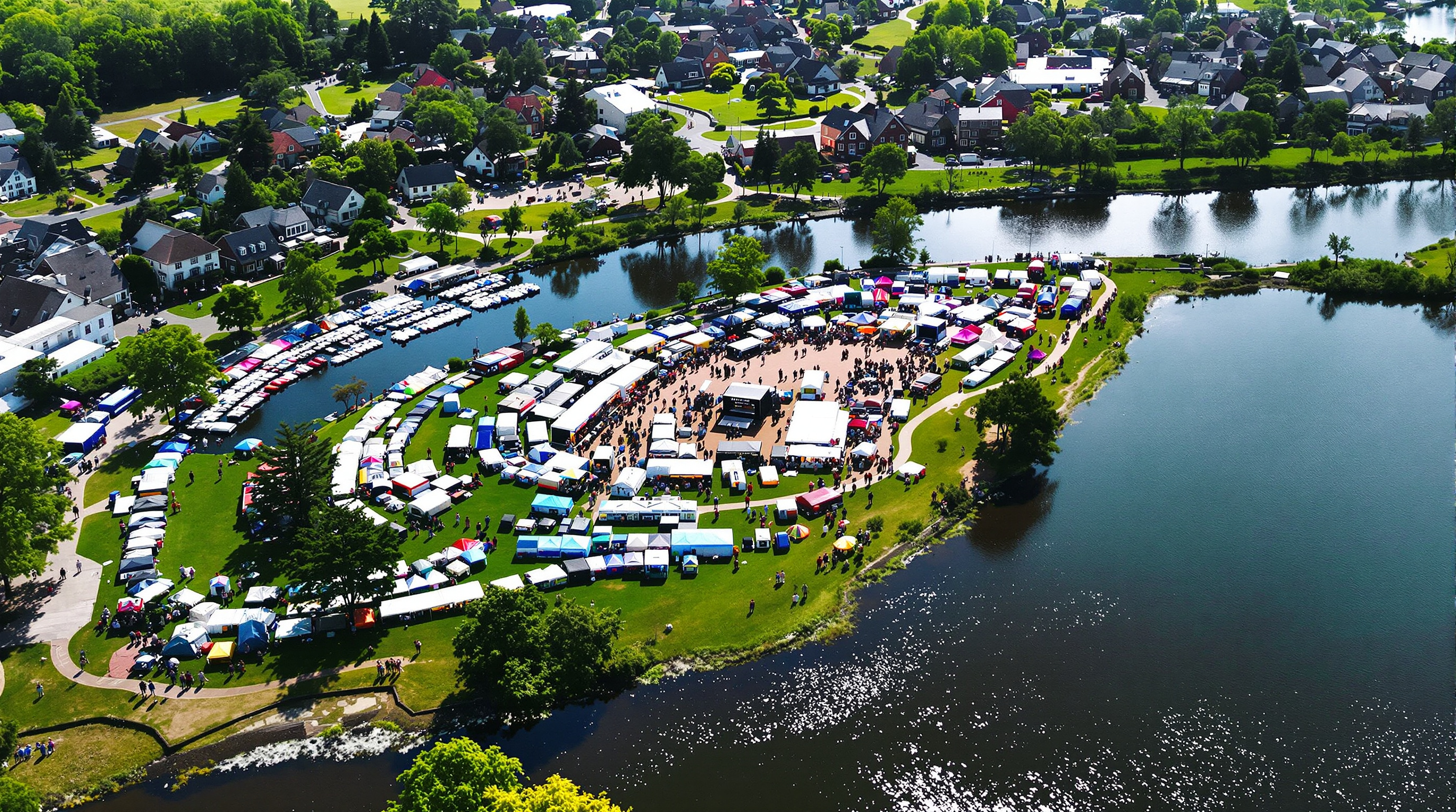 Aerial view of the Ypsilanti Heritage Festival grounds at Riverside Park